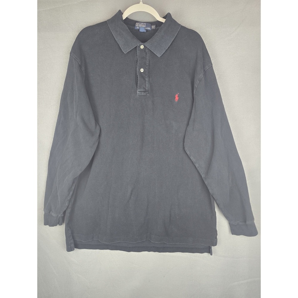 Polo Ralph‎ Lauren Polo Mens 2XLT Black Long Sleeve Pique Classic Preppy